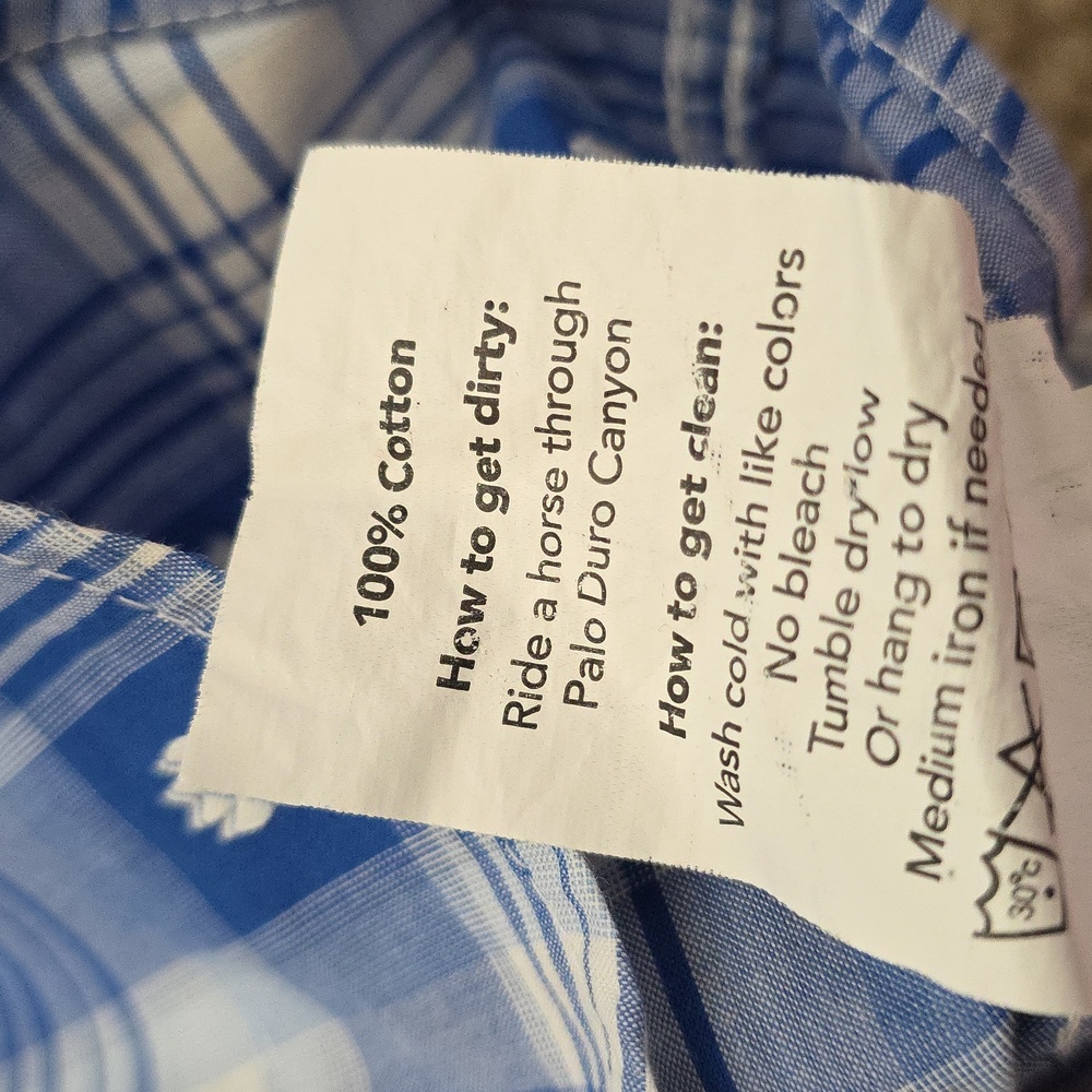 Tecovas Blue and White Checkered Casual Shirt Pearl Snap XxL - Picture 10 of 10